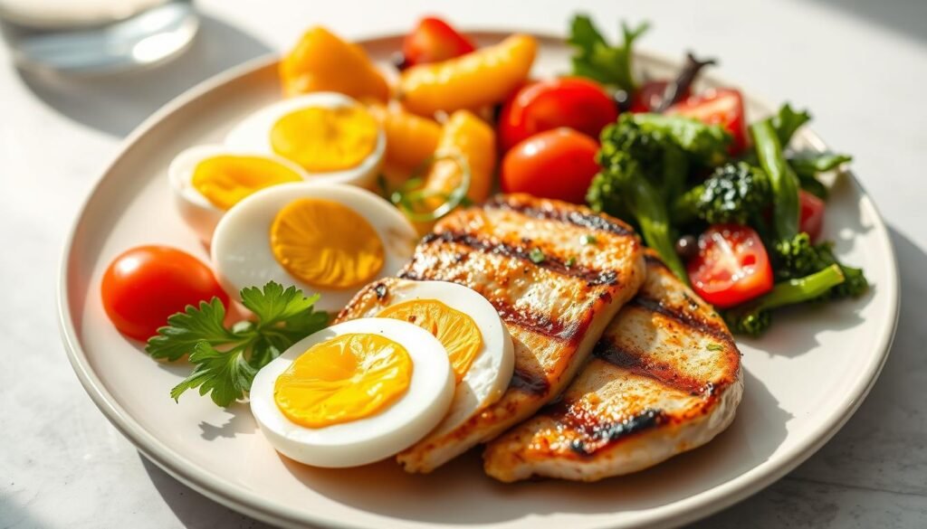 High-protein meal with eggs, chicken, and vegetables for fast and easy fat burn tips High-protein meal with eggs, chicken, and vegetables for fast and easy fat burn tips