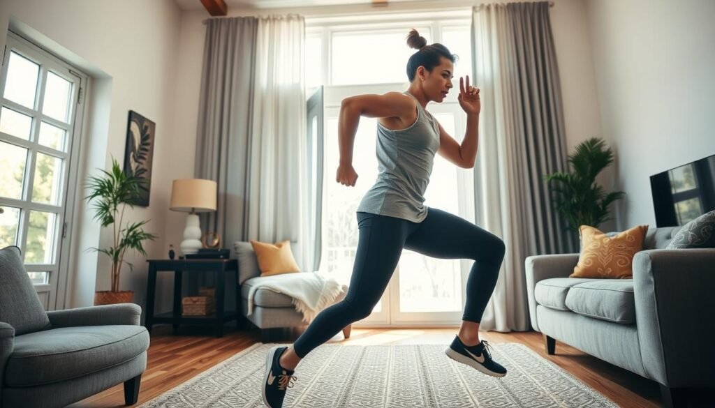 Person doing a short HIIT workout at home Person doing a short HIIT workout at home