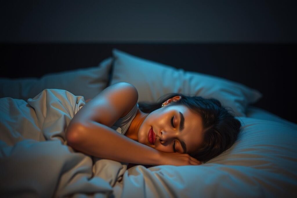 Person sleeping peacefully in a dark room for fast and easy fat burn tips Person sleeping peacefully in a dark room for fast and easy fat burn tips