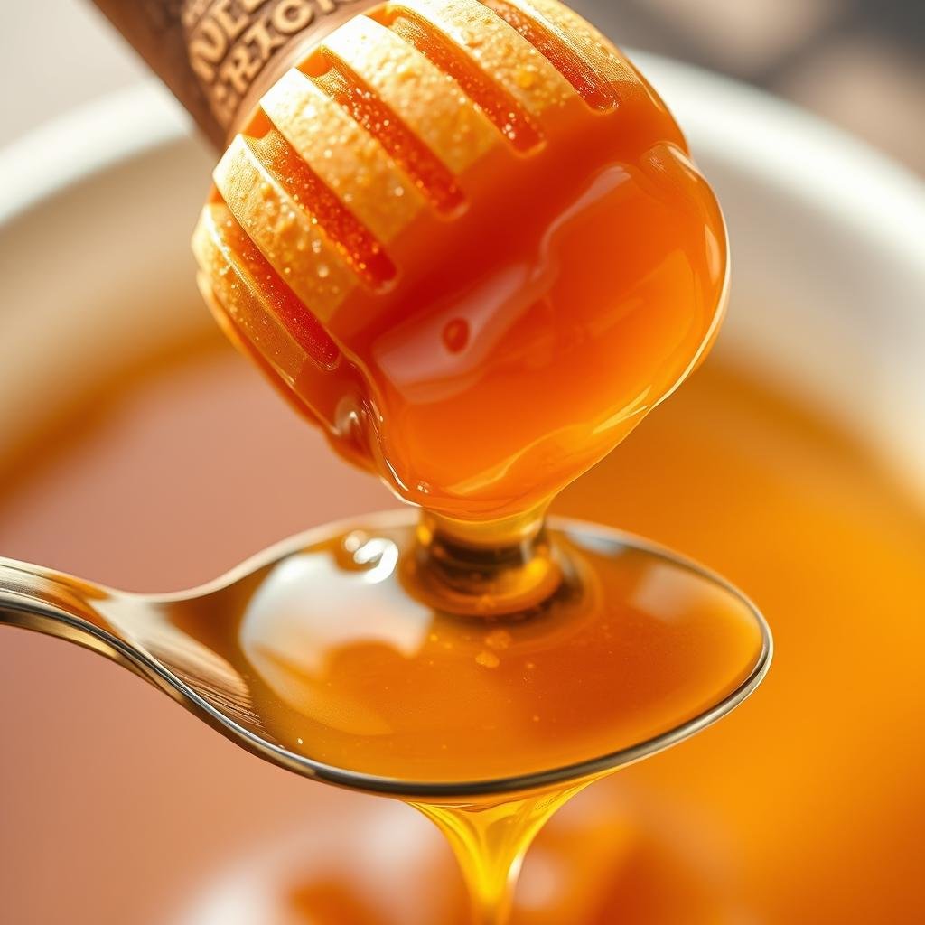 Raw honey being drizzled from spoon Raw honey being drizzled from spoon